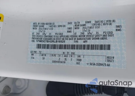 2024 Ford Bronco Big Bend z USA, uszkodzony, nr VIN 1FMDE7BH2RLB18525